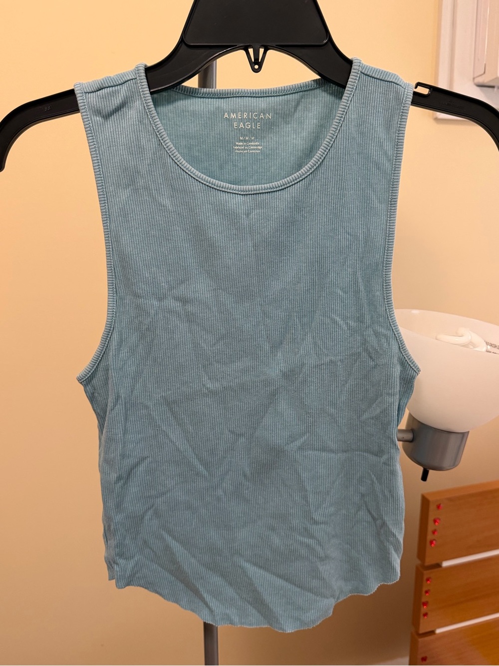 AE American Eagle Aerie High Neck Daily Fave Tank Top MEDIUM Washed Blue Color